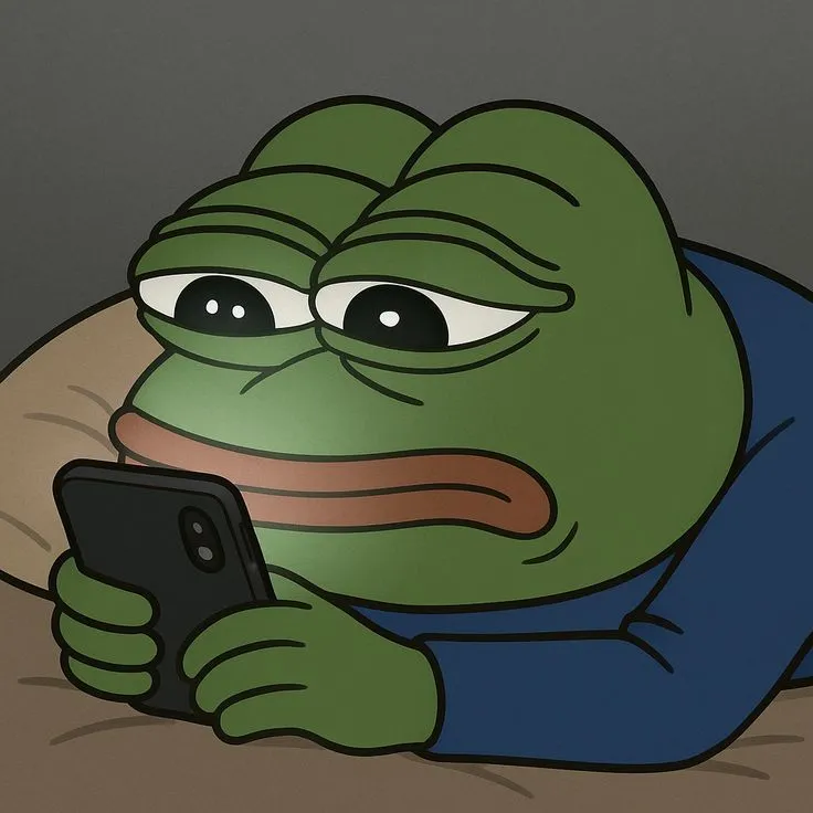 엎드려서 폰 보는 페페 일러스트